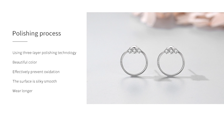 Geometric Round Design CZ Stud Earrings Sterling Silver