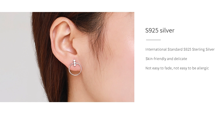 Geometric Round Design CZ Stud Earrings Sterling Silver