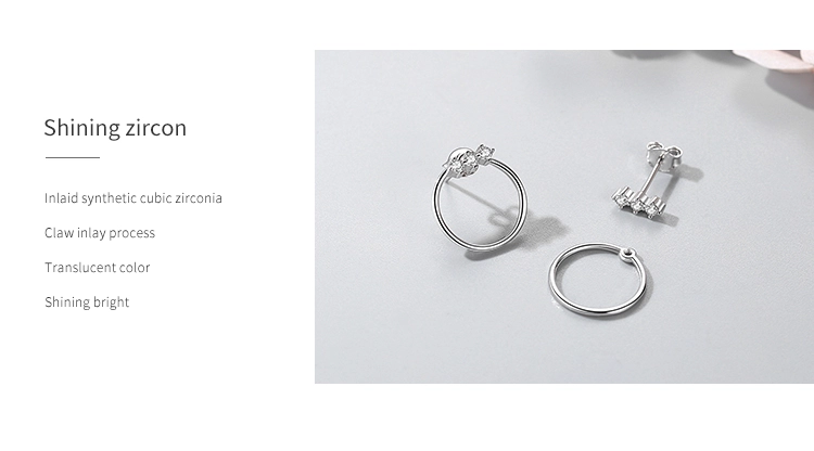 Geometric Round Design CZ Stud Earrings Sterling Silver