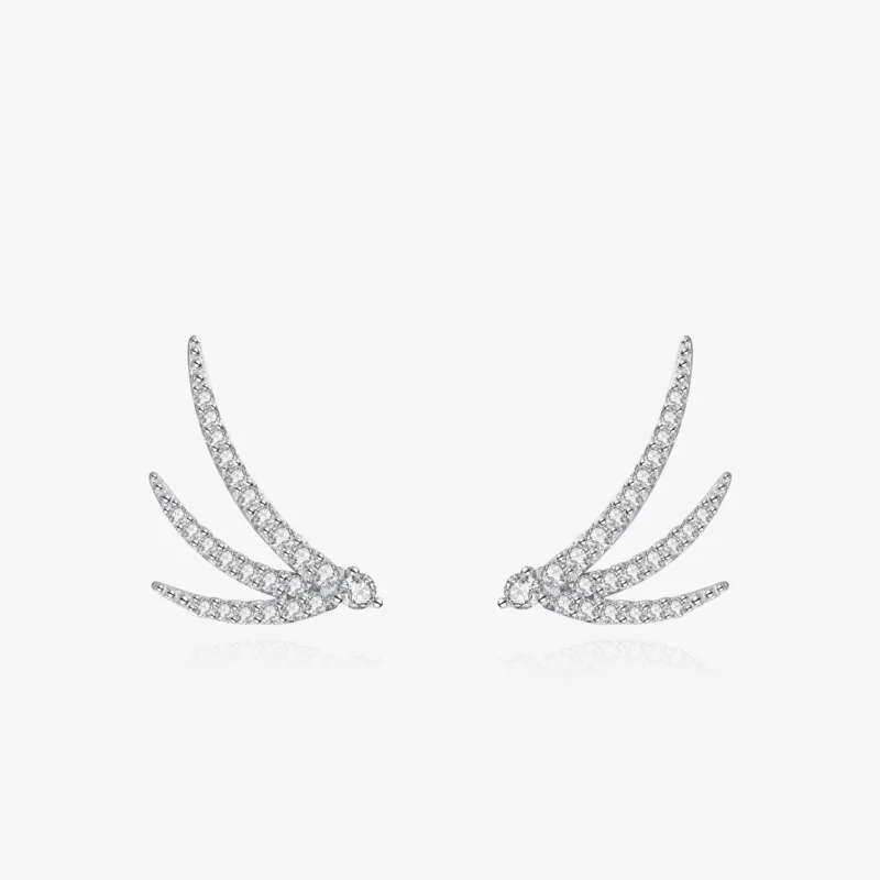 Wing Design CZ Stud Earrings 925 Sterling Silver