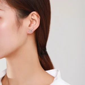 Wing Design CZ Stud Earrings 925 Sterling Silver