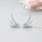 Wing Design CZ Stud Earrings 925 Sterling Silver