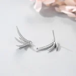 Wing Design CZ Stud Earrings 925 Sterling Silver