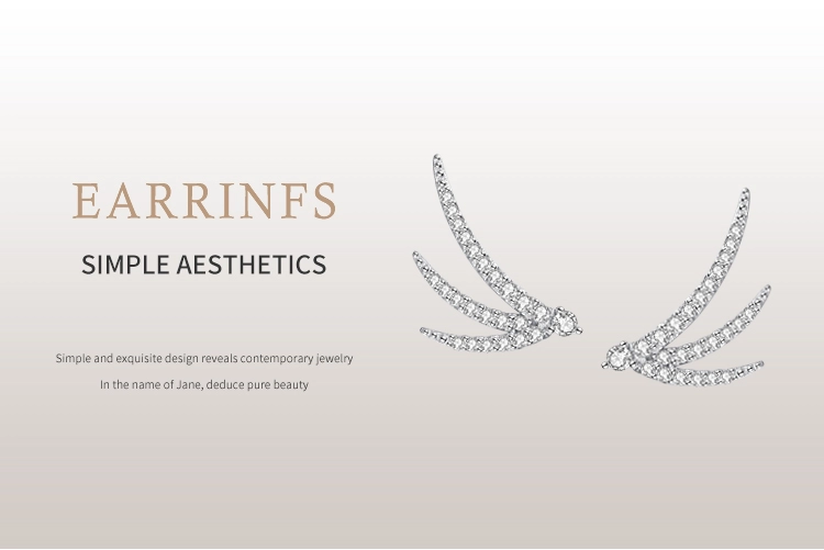 Wing Design CZ Stud Earrings 925 Sterling Silver