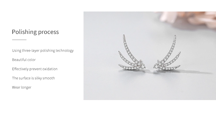 Wing Design CZ Stud Earrings 925 Sterling Silver