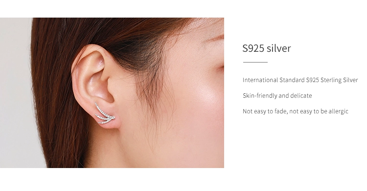 Wing Design CZ Stud Earrings 925 Sterling Silver