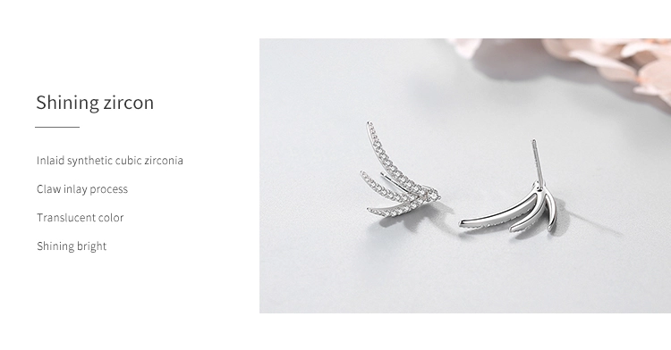 Wing Design CZ Stud Earrings 925 Sterling Silver