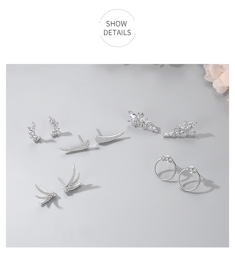 Wing Design CZ Stud Earrings 925 Sterling Silver