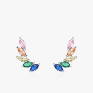 Multicolour CZ Feather Wings Earrings 925 Sterling Silver