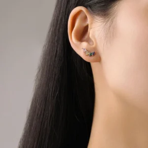 Multicolour CZ Feather Wings Earrings 925 Sterling Silver
