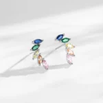 Multicolour CZ Feather Wings Earrings 925 Sterling Silver
