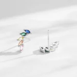 Multicolour CZ Feather Wings Earrings 925 Sterling Silver