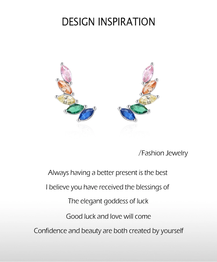Multicolour CZ Feather Wings Earrings 925 Sterling Silver