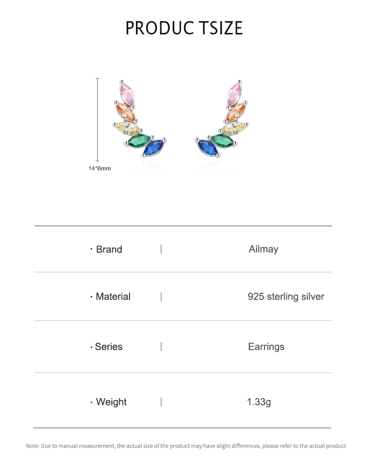 Multicolour CZ Feather Wings Earrings 925 Sterling Silver