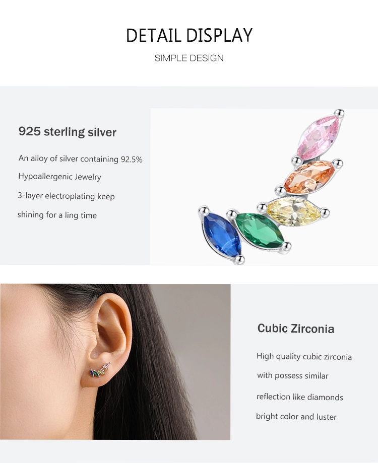 Multicolour CZ Feather Wings Earrings 925 Sterling Silver