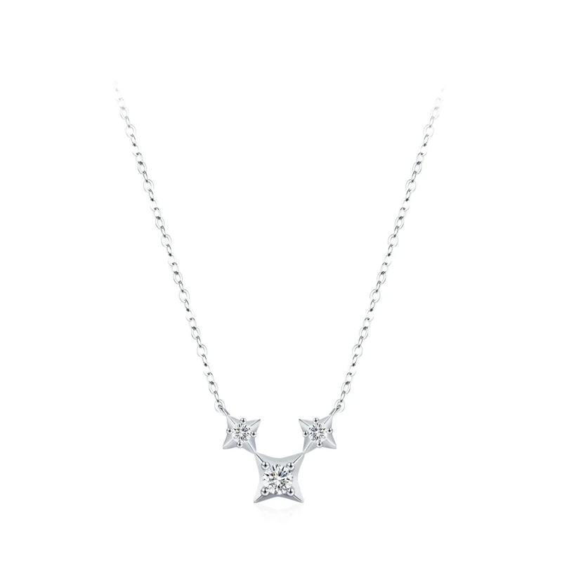 Inlaid Zircon Cute Shiny Star Necklaces Charming 925 Sterling Silver