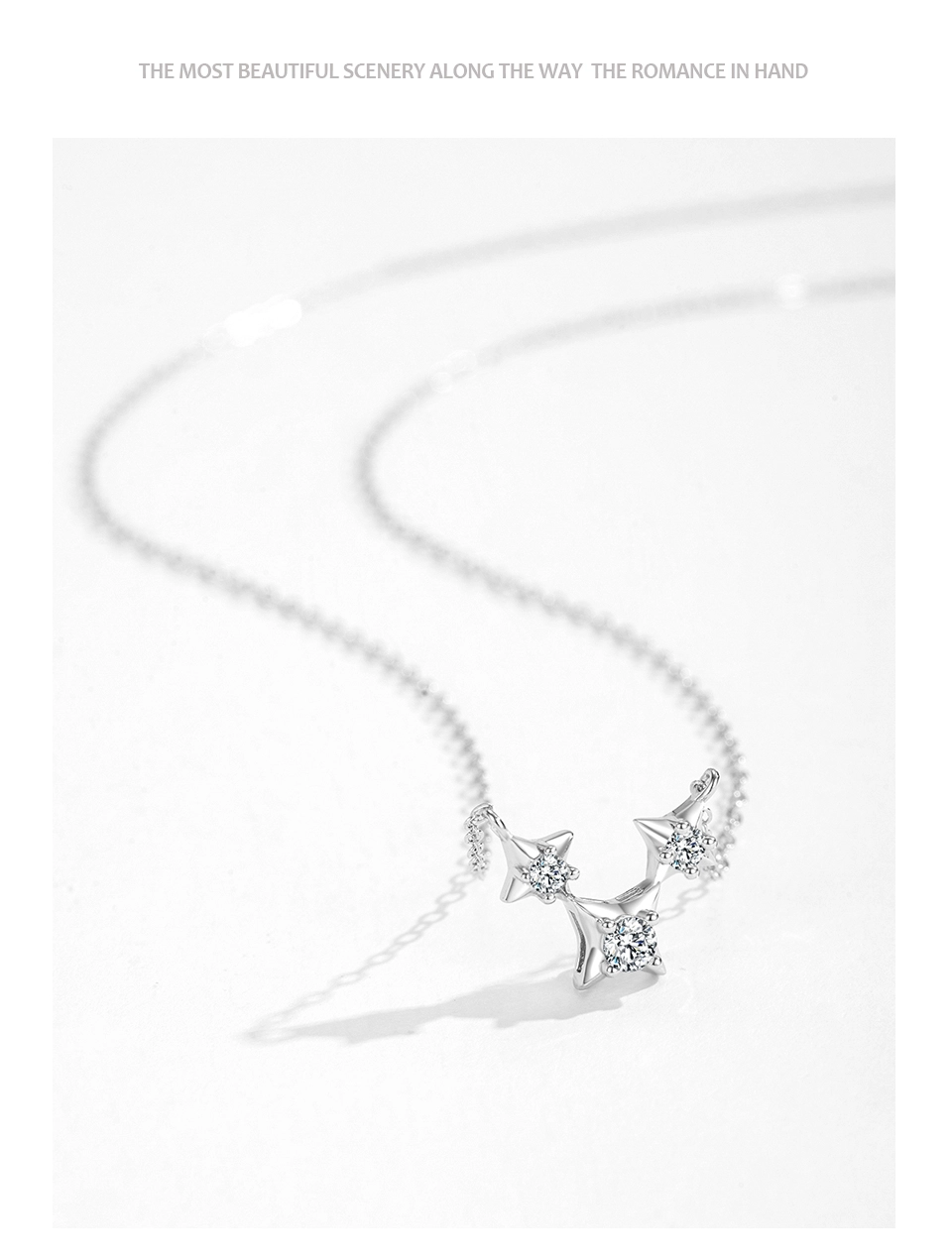 Inlaid Zircon Cute Shiny Star Necklaces Charming 925 Sterling Silver