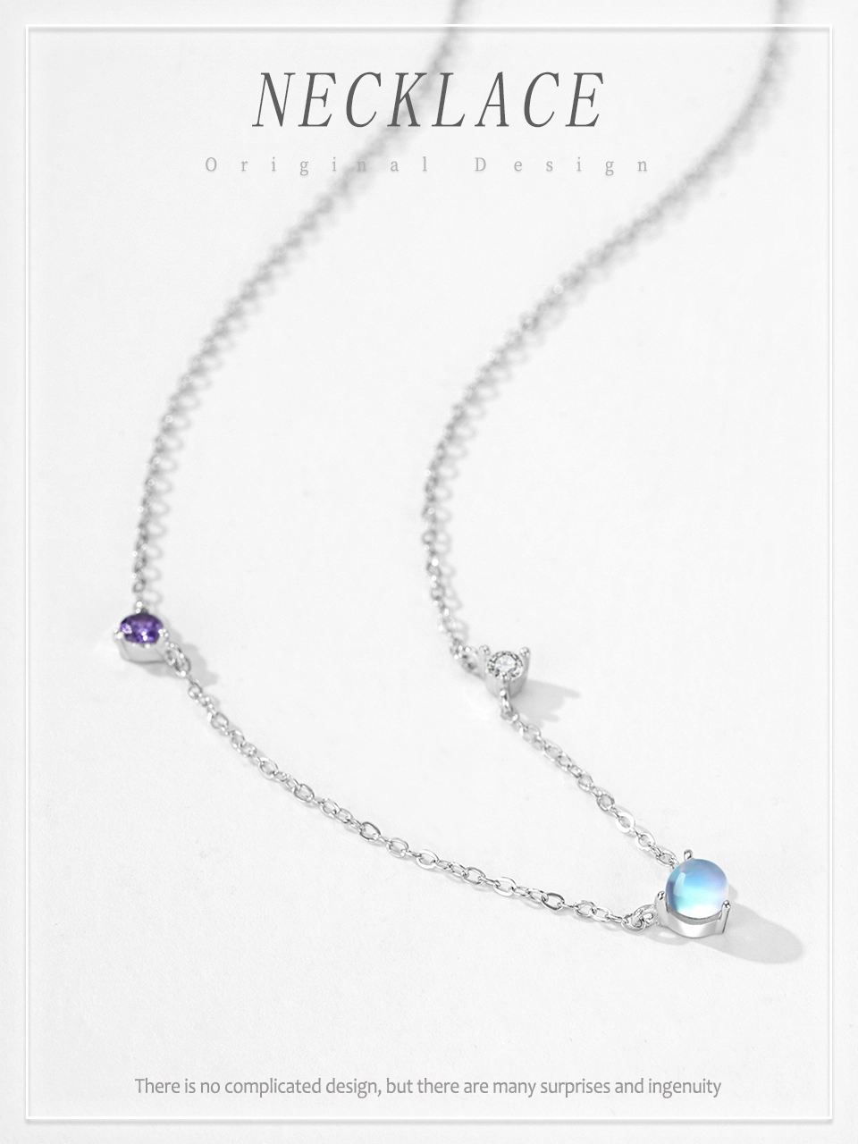 Vintage Round Moonstone Zircon Necklace 925 Sterling Silver
