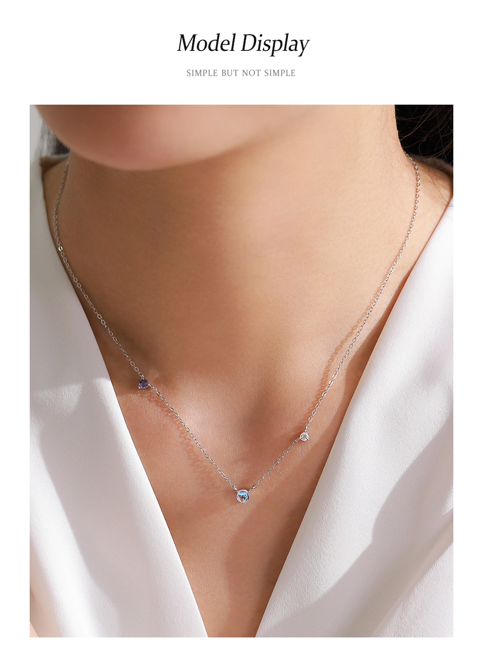Vintage Round Moonstone Zircon Necklace 925 Sterling Silver
