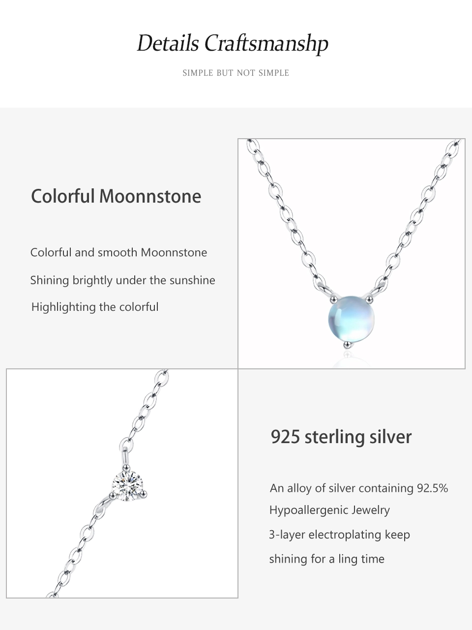 Vintage Round Moonstone Zircon Necklace 925 Sterling Silver