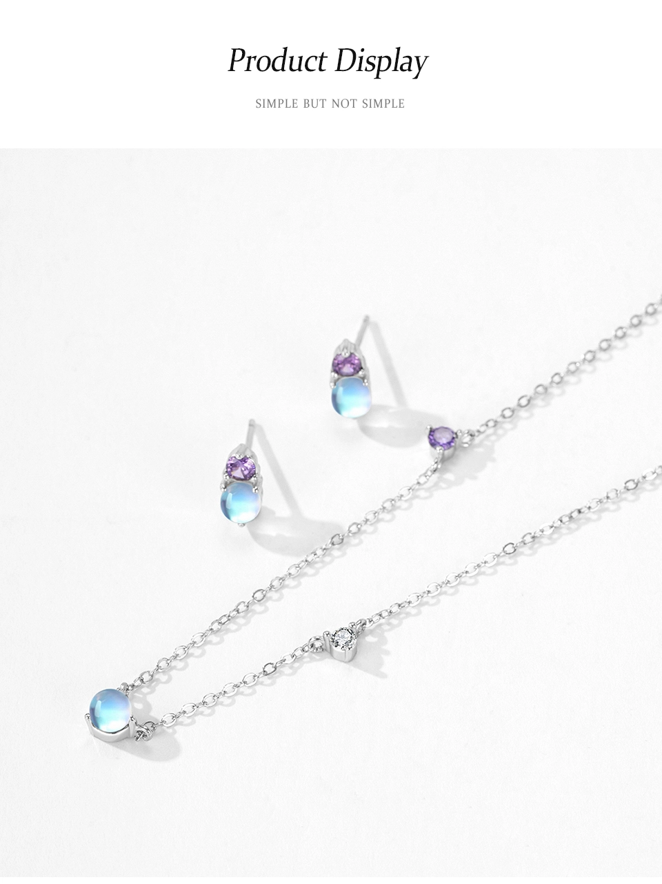 Vintage Round Moonstone Zircon Necklace 925 Sterling Silver