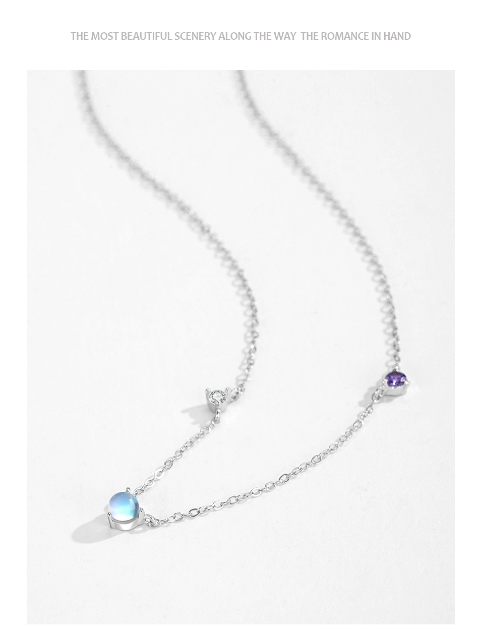 Vintage Round Moonstone Zircon Necklace 925 Sterling Silver