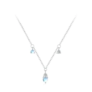 Drop Moonstone Round Zircon Necklace 925 Sterling Silver