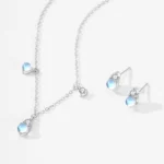 Drop Moonstone Round Zircon Necklace 925 Sterling Silver