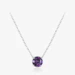 Purple Round Zircon Pendant Necklace 925 Sterling Silver