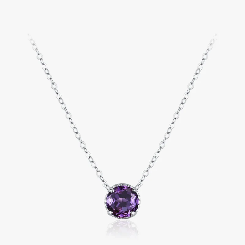 Purple Round Zircon Pendant Necklace 925 Sterling Silver