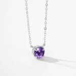 Purple Round Zircon Pendant Necklace 925 Sterling Silver