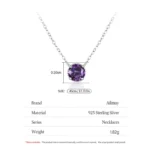 Purple Round Zircon Pendant Necklace 925 Sterling Silver