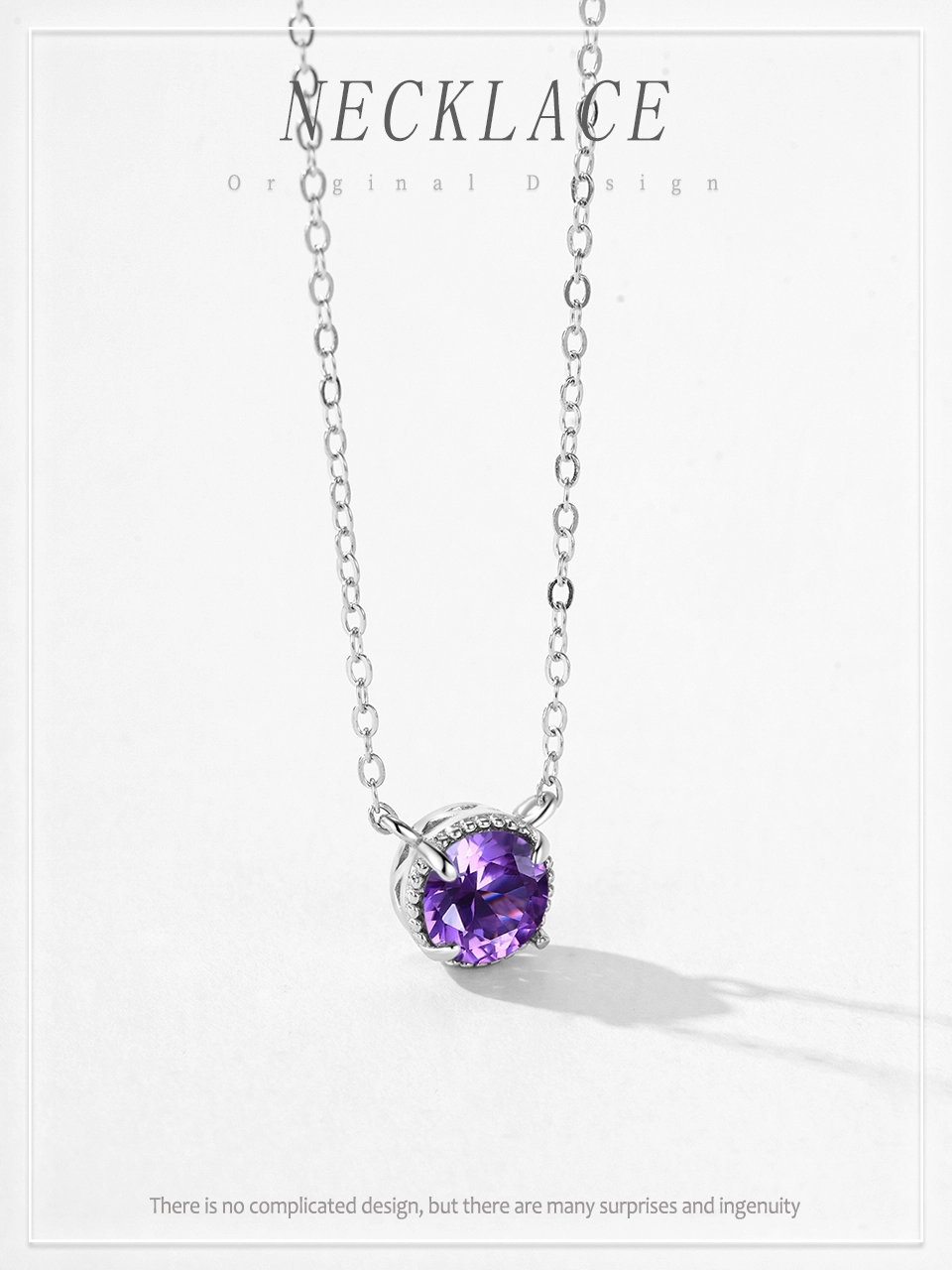 Purple Round Zircon Pendant Necklace 925 Sterling Silver
