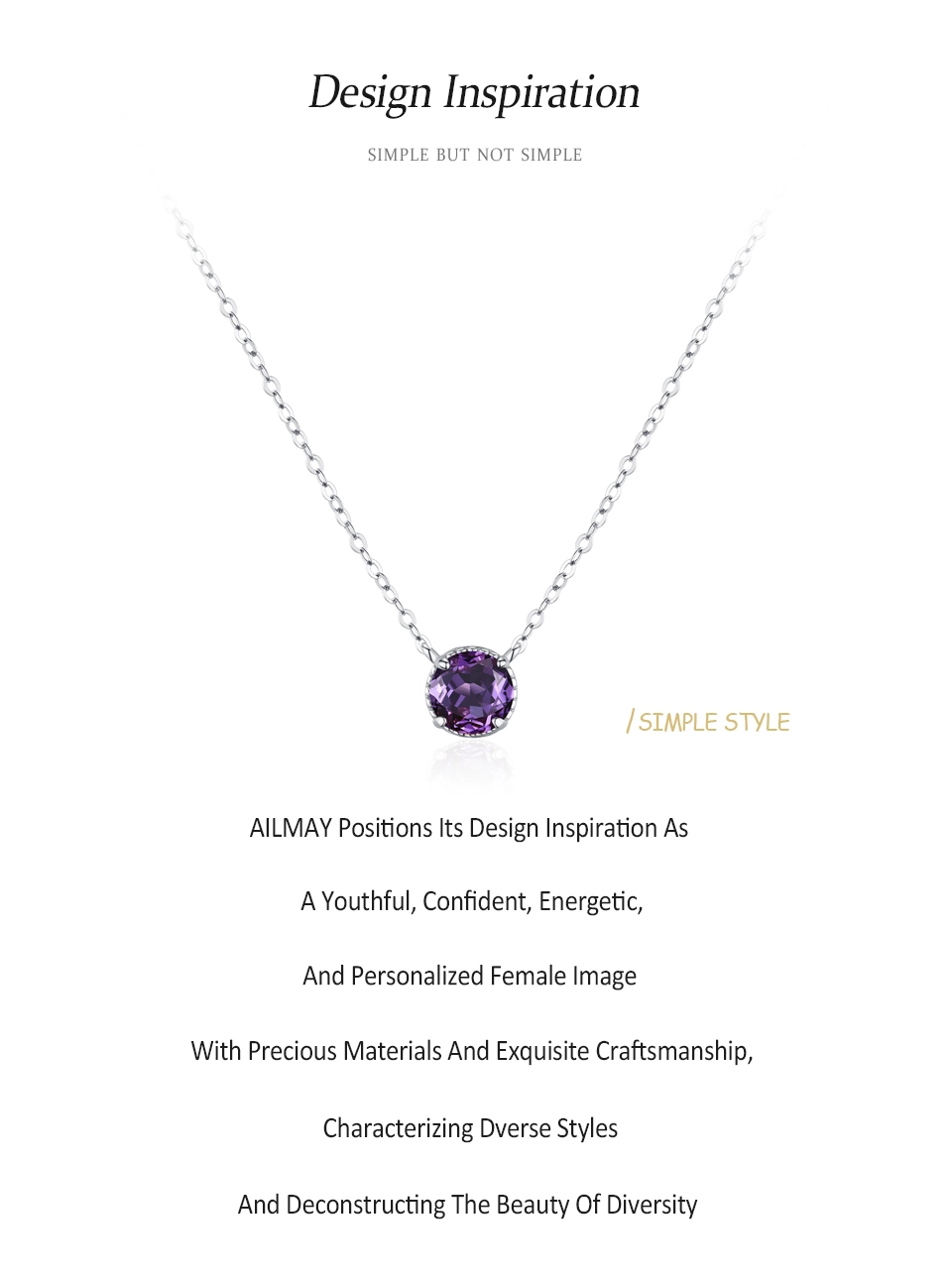 Purple Round Zircon Pendant Necklace 925 Sterling Silver