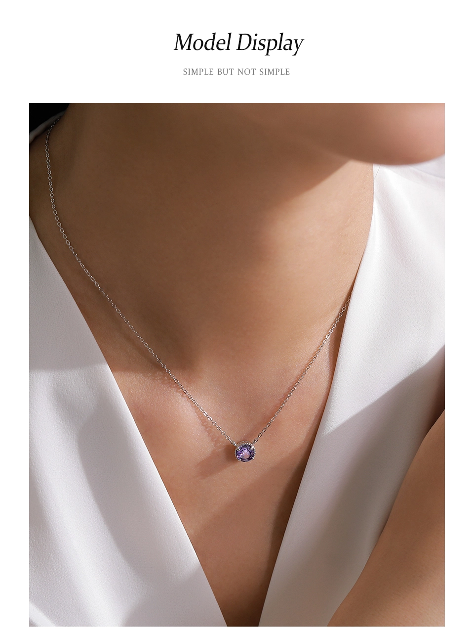 Purple Round Zircon Pendant Necklace 925 Sterling Silver