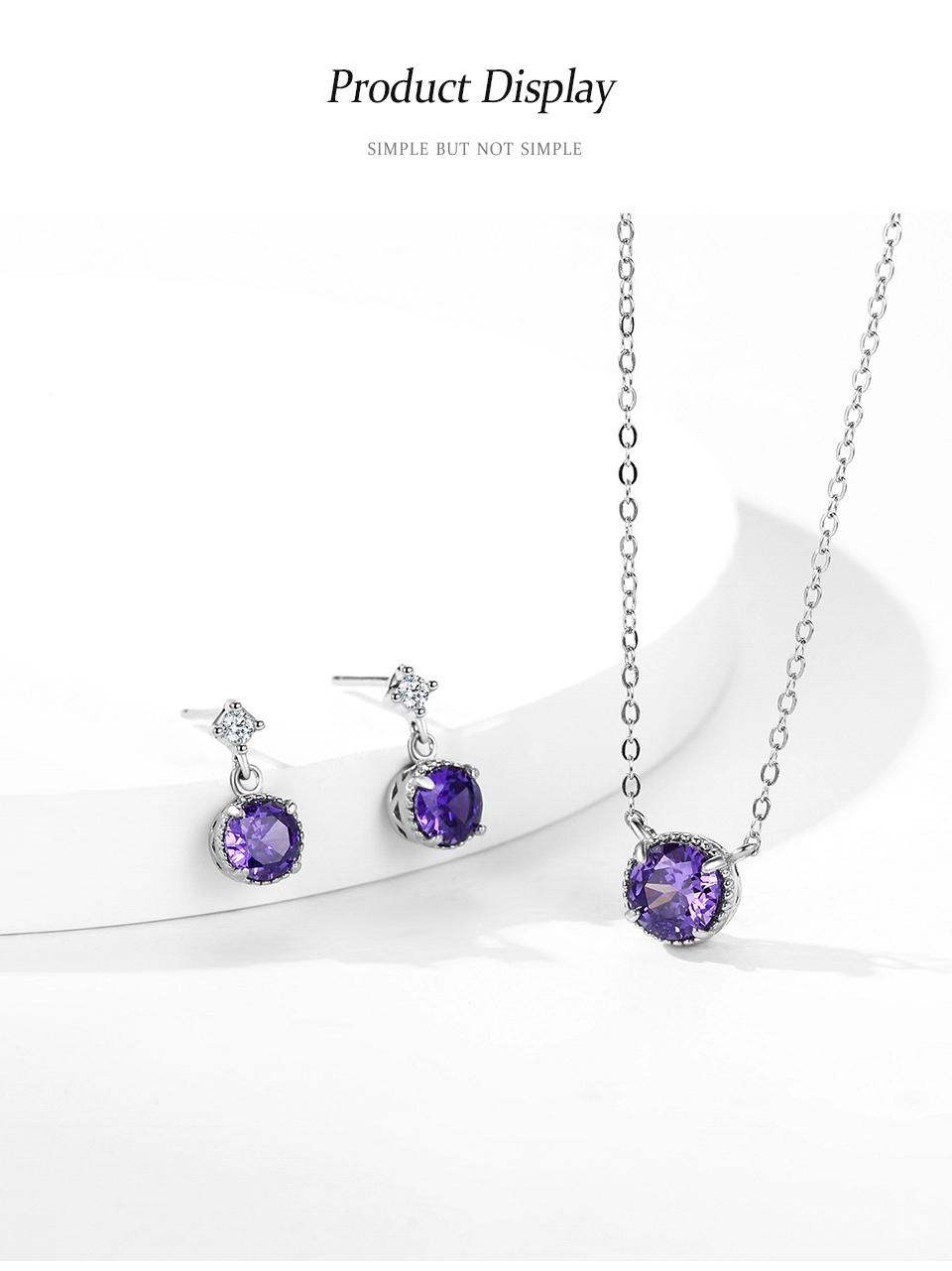 Purple Round Zircon Pendant Necklace 925 Sterling Silver