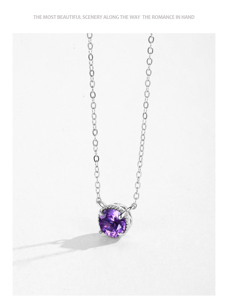 Purple Round Zircon Pendant Necklace 925 Sterling Silver