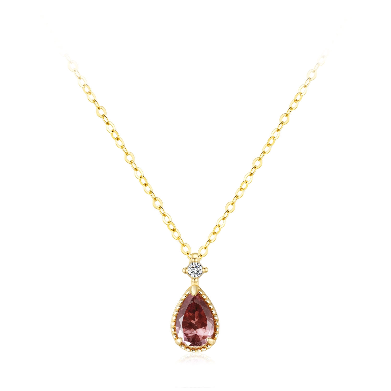 Rhodolite Water Droplet Necklace Classic Gold Plated