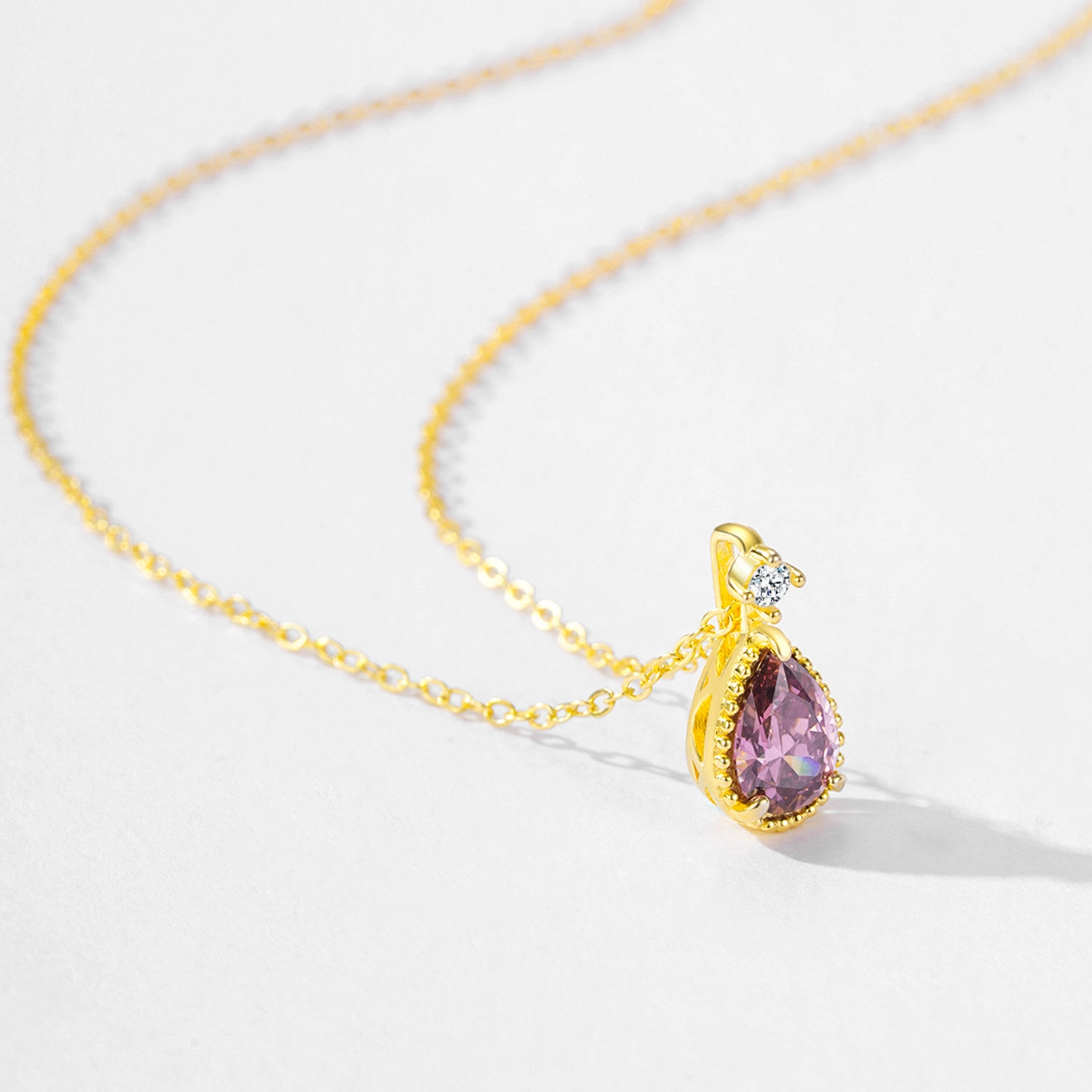Rhodolite Water Droplet Necklace Classic Gold Plated