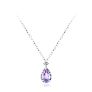 Lavender Water Droplet Pendant Necklace Elegant Sterling Silver