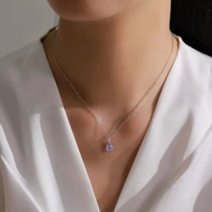 Lavender Water Droplet Pendant Necklace Elegant Sterling Silver