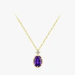 Oval Shape Deep Violet Zircon Pendant Necklace Gold Plated