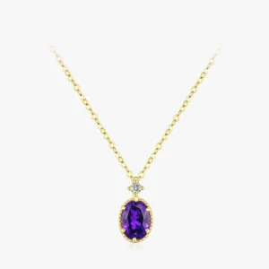Oval Shape Deep Violet Zircon Pendant Necklace Gold Plated