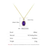 Oval Shape Deep Violet Zircon Pendant Necklace Gold Plated