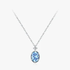 Aqua Blue Oval Zircon Pendant Necklace 925 Sterling Silver