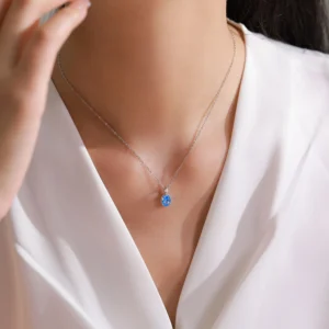 Aqua Blue Oval Zircon Pendant Necklace 925 Sterling Silver