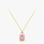Pink Zircon Rectangular Pendant Necklace Gold Plating