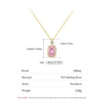 Pink Zircon Rectangular Pendant Necklace Gold Plating