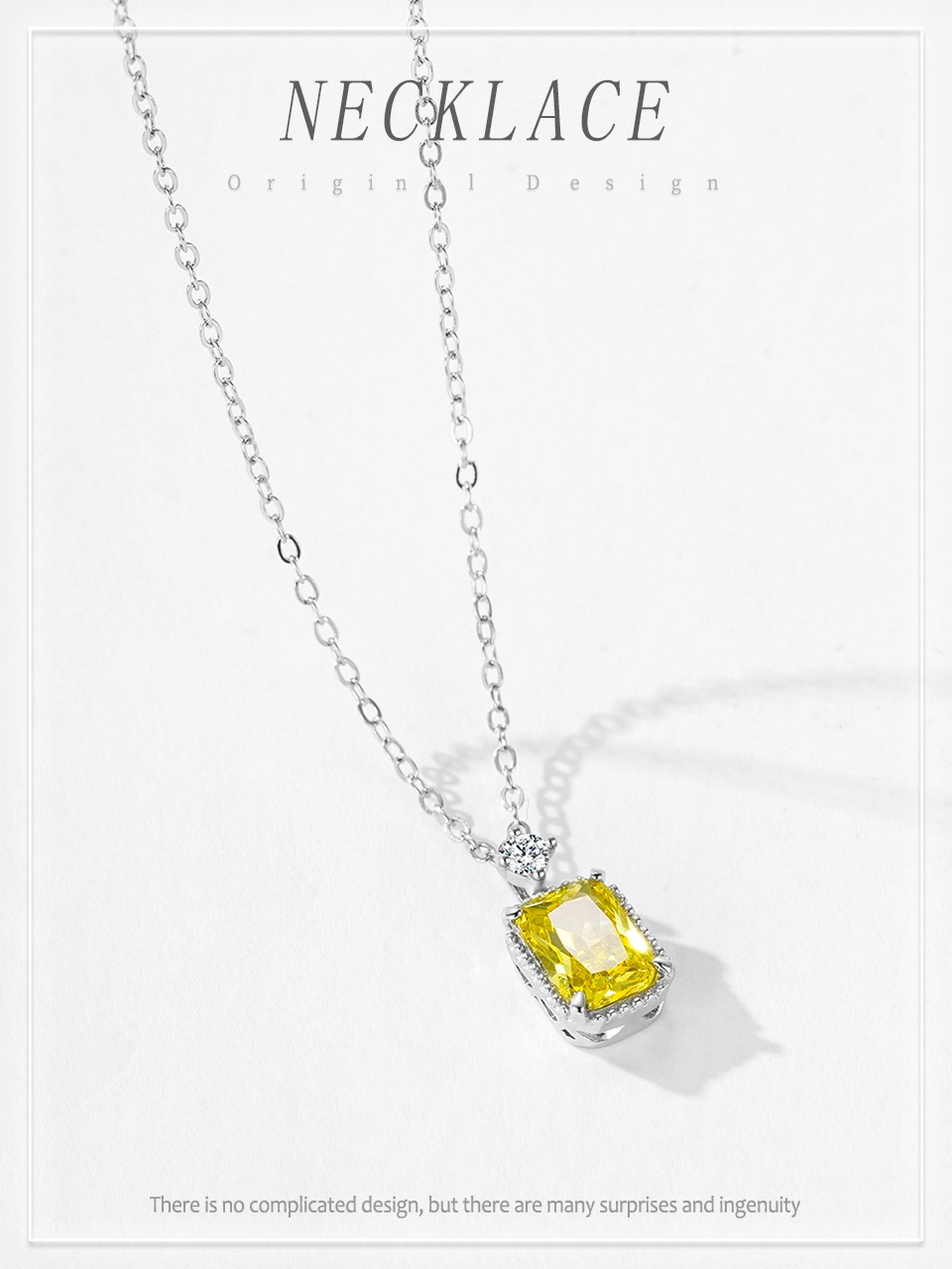 Olive Rectangular Zircon Pendant Necklace 925 Sterling Silver