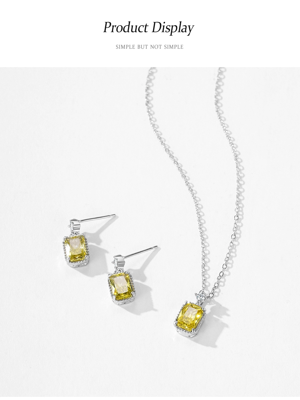 Olive Rectangular Zircon Pendant Necklace 925 Sterling Silver